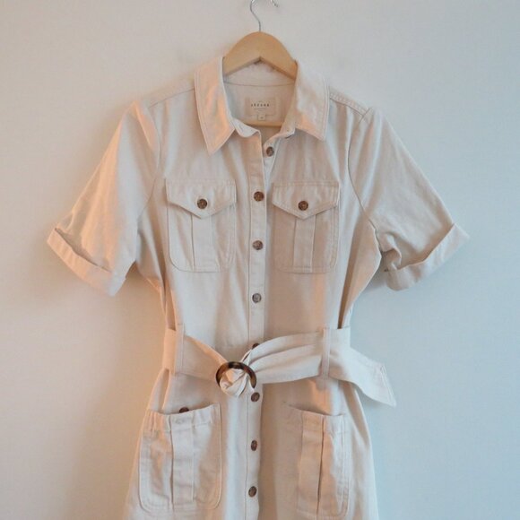 SEZANE Jeanette Denim Midi Belted Dress Molted Ecru Cream - Size EU 40 / US 8 - Picture 4 of 16